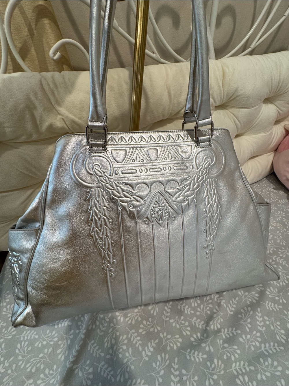 Fendi Silver Embossed Tote Bag - Elegant Metallic Shoulder Bag